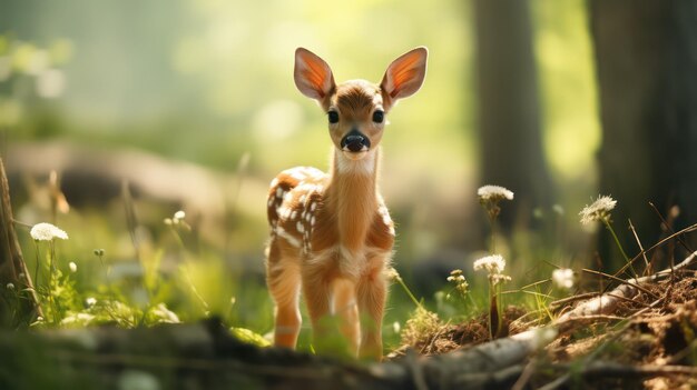 Pequeño ciervo en el bosque hermoso pequeño cervo en el bosque