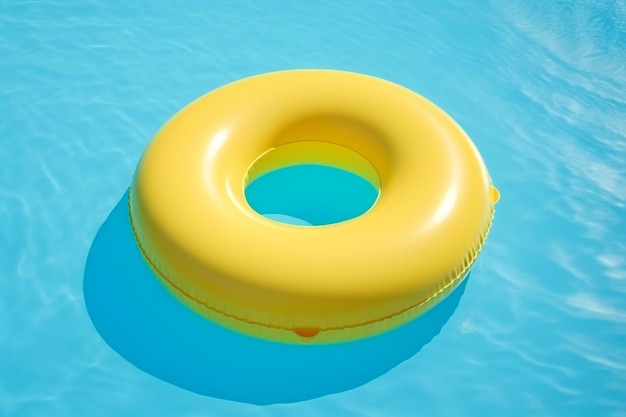 Pequeno Círculo de Resgate Amarelo em uma piscina de água azul conceito de cor verão Ai Generative