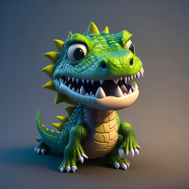 Un pequeño cocodrilo animado hiperrealista en 3D.