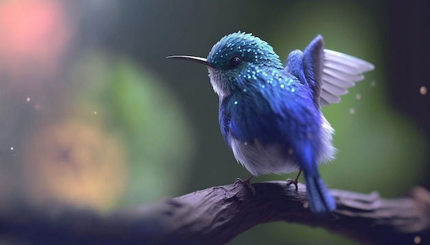 Pequeño colibrí azul que agita la imagen Arte generado por Ai