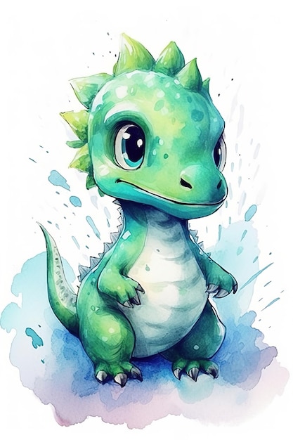 Pequeno dinossauro bonito e dinossauro de diferentes tamanhos em estilo aquarela Isolado