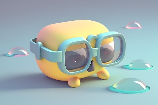 Pequeño diseño isométrico lindo nadando googles emoji renderizado 3d