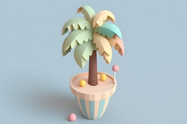 Pequeño diseño isométrico lindo palmera emoji representación 3d