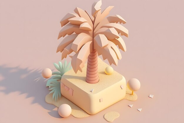 Pequeño diseño isométrico lindo palmera emoji representación 3d