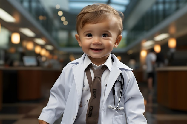 Foto pequeno doutor em uniforme cientista menino