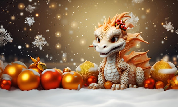 Pequeno dragão de desenho animado modelo de cartão de saudação de Ano Novo Feliz Ano Novo Chinês 2024 bandeira com um pequeno dragão bonito e ornamentos de ano novo desenho de cartaz de calendário Símbolo do ano