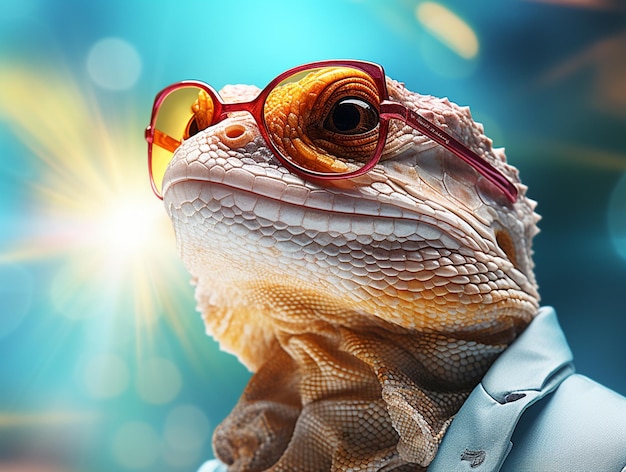 Pequeño dragón como un lagarto piel colorida lindo reptil grandes ojos diseño 3D arte digital fotografía arte conceptual realista luz cinematográfica ilustración de fondo papel tapiz