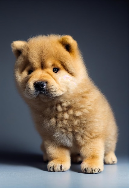 Pequeno e adorável filhote de chow chow com iluminação de estúdio de fundo preto Adote um filhote de raça pura