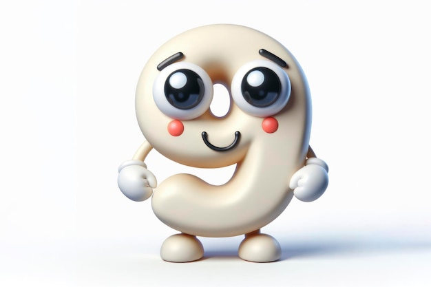 pequeno e feliz personagem 3D número 9 com olhos esbugalhados em um fundo branco sólido ai generativo