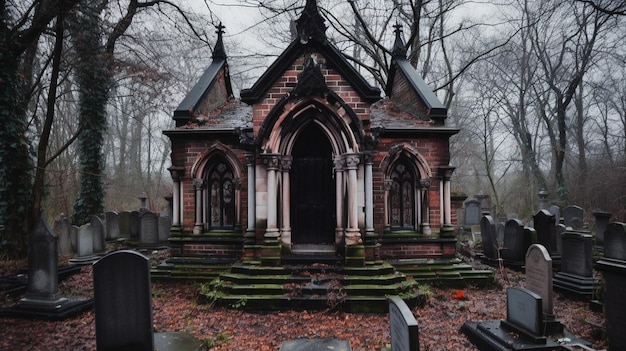 Foto un pequeño edificio rojo con una pequeña capilla en el medio.