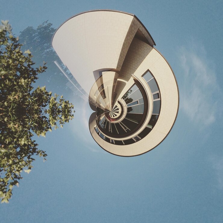 Foto pequeño efecto del planeta en la construcción contra el cielo