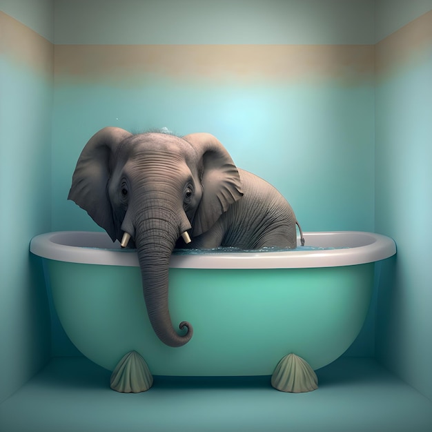 Pequeño elefante lindo en una bañera