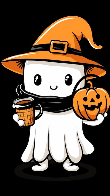 Pequeno fantasma Café de Gelo Traje de Halloween Temporada Assustadora Fantasma bonito com café Fantasma de Halloween