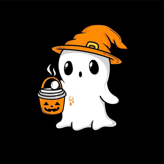 Pequeno fantasma Café de Gelo Traje de Halloween Temporada Assustadora Fantasma bonito com café Fantasma de Halloween