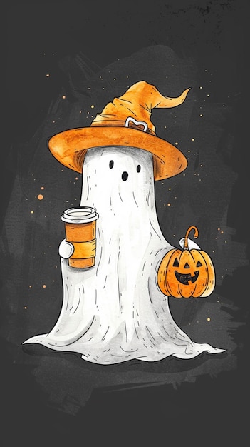 Pequeno fantasma Café de Gelo Traje de Halloween Temporada Assustadora Fantasma bonito com café Fantasma de Halloween