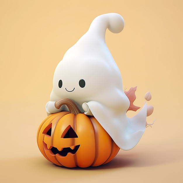 Un pequeño fantasma y una calabaza lindos