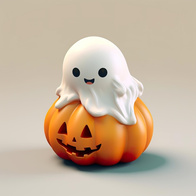 Un pequeño fantasma y una calabaza lindos