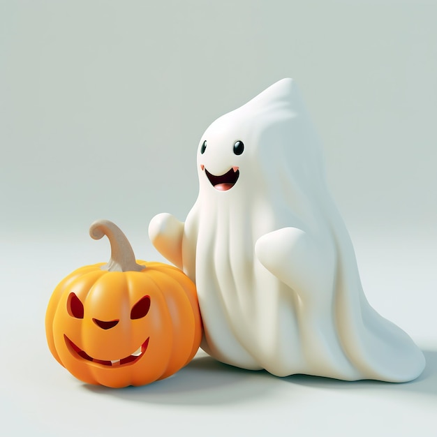 Un pequeño fantasma y una calabaza lindos