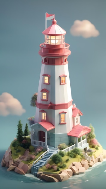 Pequeno farol isométrico em 3D