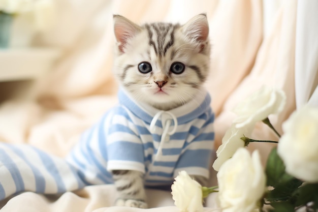 Foto pequeño gatito británico en rosa