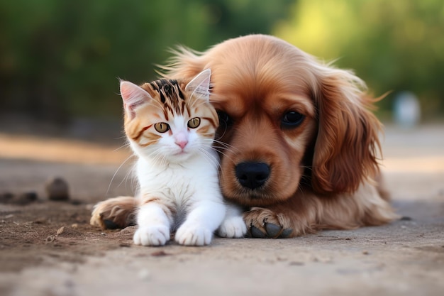 Pequeño gatito y cachorro ai generativo.