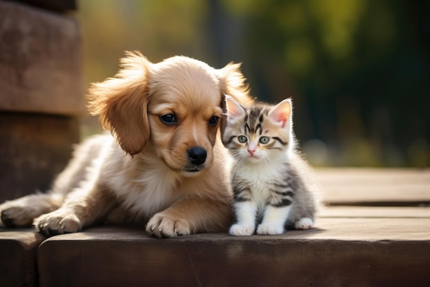 Pequeño gatito y cachorro ai generativo.