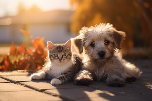 pequeño gatito y cachorro ai generativo