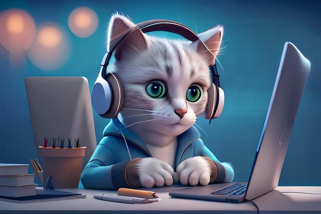 pequeño gatito escucha la música