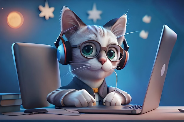 pequeño gatito escucha la música