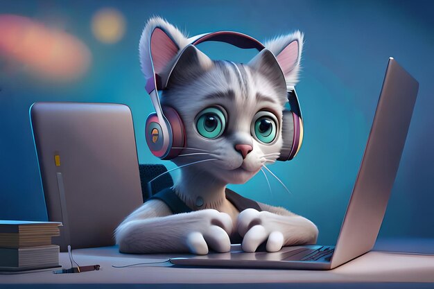 pequeño gatito escucha la música