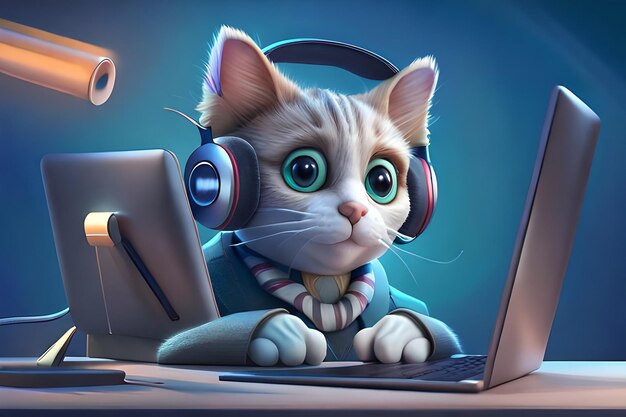 pequeño gatito escucha la música