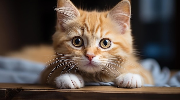 un pequeño gatito lindo jugando acostado en la espalda