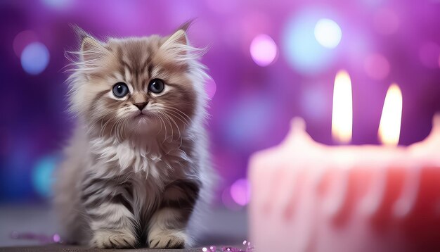 pequeño gatito en un pastel de cumpleaños