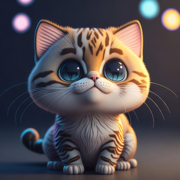 un pequeño gato animado hiperrealista en 3D