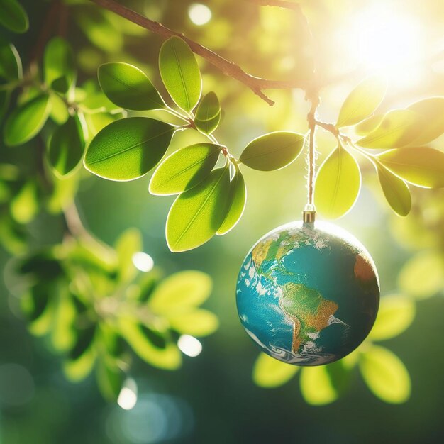 Pequeño globo en la rama de un árbol