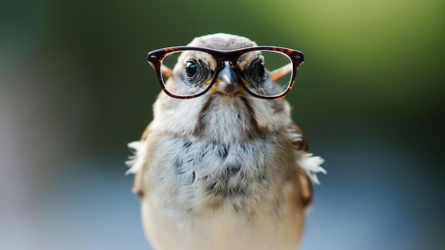 Un pequeño gorrión con gafas.