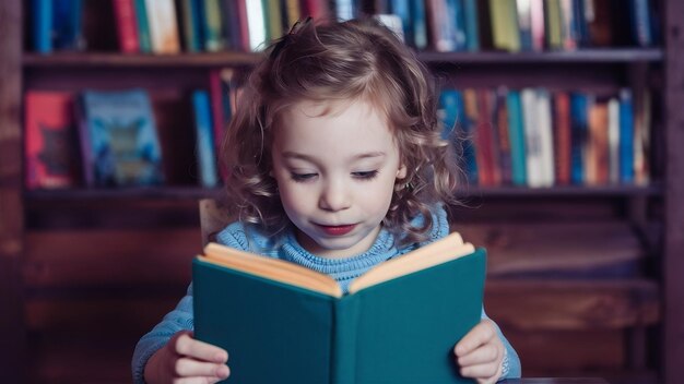 Pequeño gusano de biblioteca envuelto en la lectura