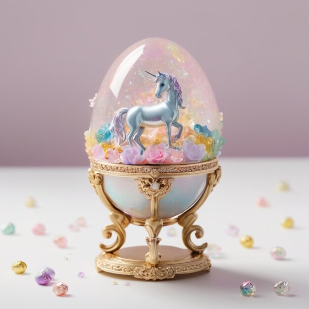 un pequeño huevo de oro con un unicornio en él