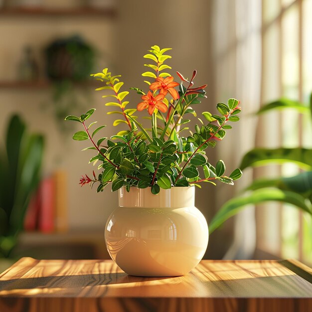 un pequeño jarrón blanco con una planta en él y una olla con la palabra cita en él