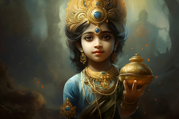 El pequeño Krishna con una olla de mantequilla AI generativa 1