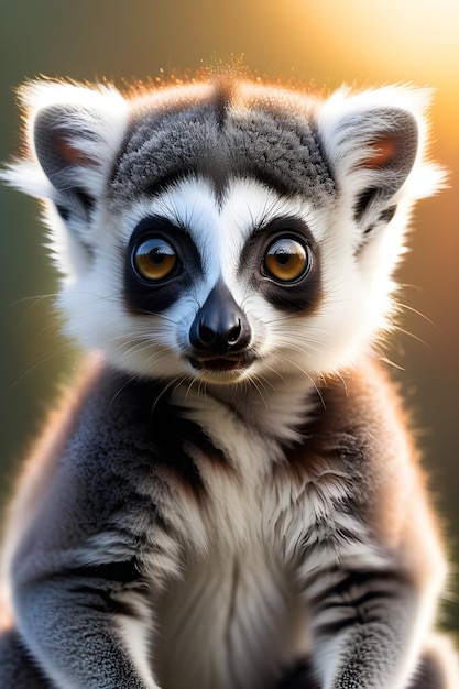 Foto pequeño lémur lindo en un árbol a la luz del atardecer