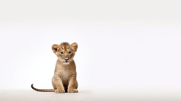 pequeño león aislado sobre fondo blanco