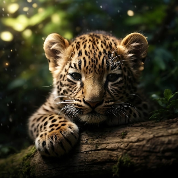 un pequeño leopardo en la jungla