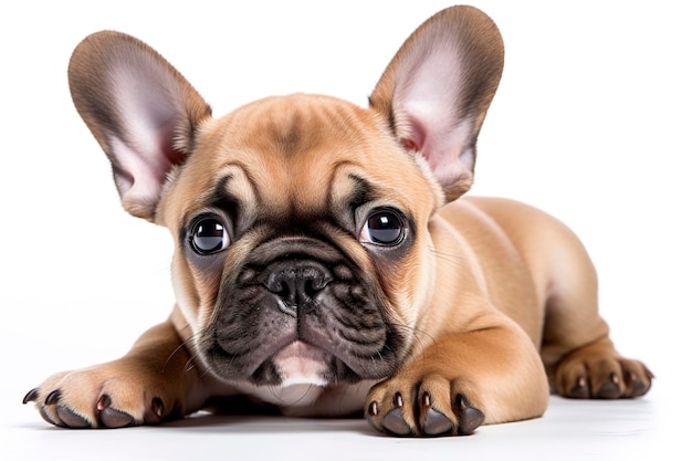 Un pequeño y lindo Bulldog aislado sobre fondo blanco liso