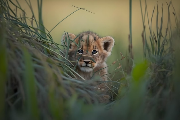 Pequeño y lindo cachorro de león Red neuronal generada por IA