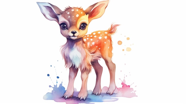 un pequeño y lindo dibujo animado de un ciervo rojo bebé teñido con IA generativa azul