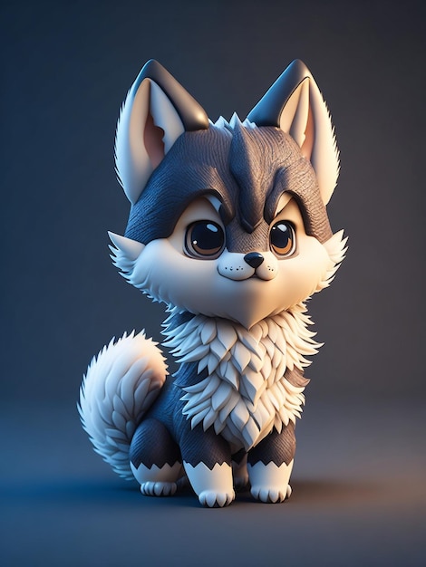 pequeño lindo hiperrealista anime lobo adorable y esponjoso diseño de logotipo de dibujos animados iluminación cinematográfica