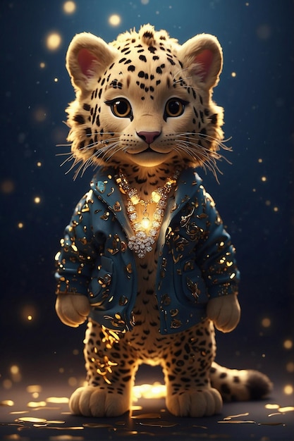 Un pequeño y lindo leopardo mágico de pie arte digital ai_generado