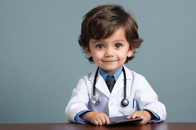 Un pequeño y lindo médico con un estetoscopio.