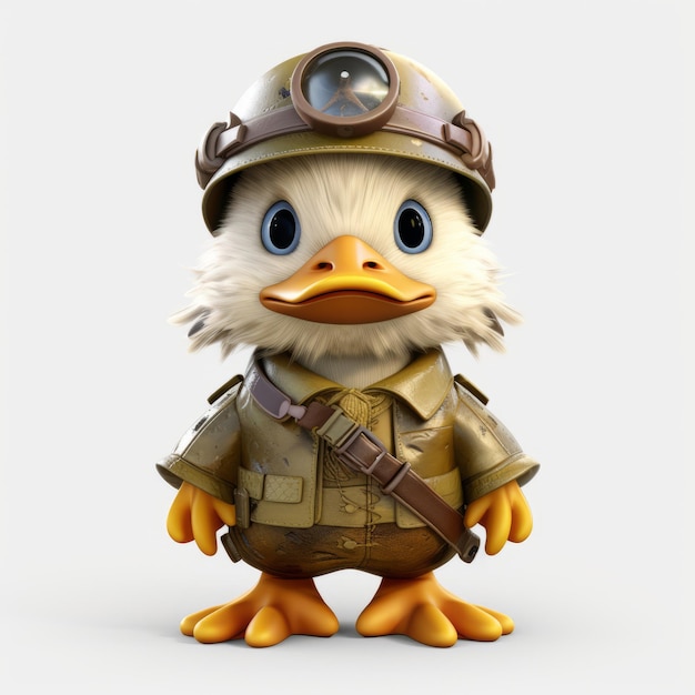 Foto pequeño y lindo pato mallard de dibujos animados de alta calidad en estilo militar